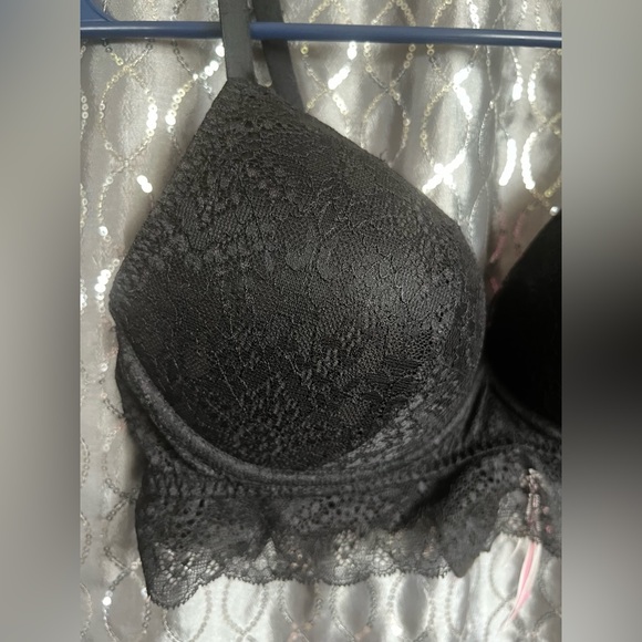 Pink Victoria’s Secret Black Lace Push Up Bra Size L - Picture 4 of 6
